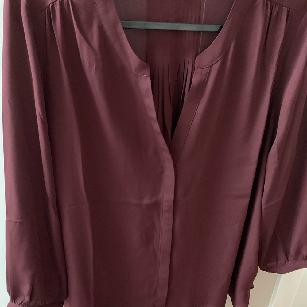 NYDJ Pintuck Blouse Shirt Large Plum